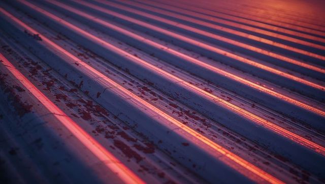 Corrugated Metal Panel at Sunset with Weathered Texture