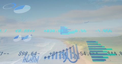 Financial Data Visualization Over Coastal Landscape
