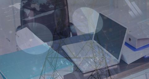 Business Technology Integration on Office Desk with Data Visualization