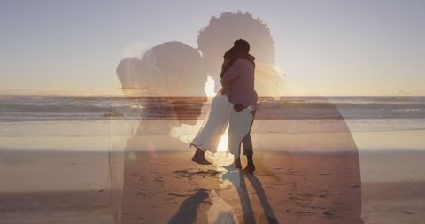 Romantic Beach Embrace with Double Exposure Effect - Download Free Stock Images Pikwizard.com