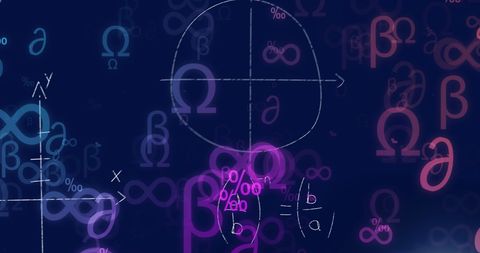 Holographic math symbols and equations on dark background
