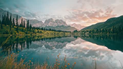 Alpine Lake at Dawn with Scenic Mountain Reflections