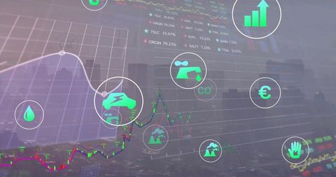 Eco-Financial Data Visualization with Cityscape Background