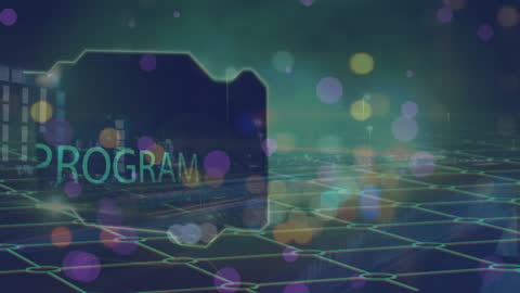 Digital Business Overlay on Night Cityscape