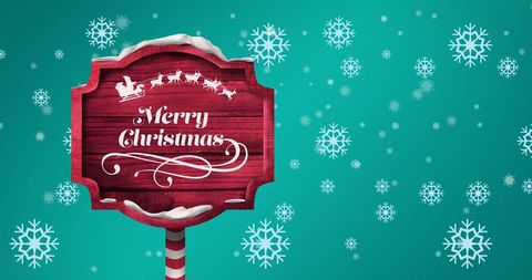 Festive Merry Christmas Sign with Snowflakes Background