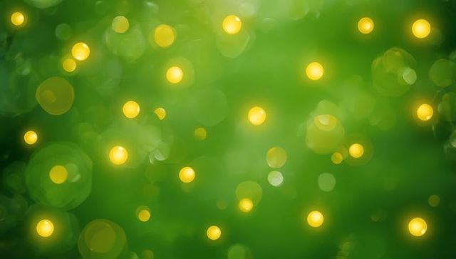 Glowing Yellow Bokeh Orbs on Soft Green Background