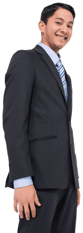 Happy businessman standing in formal suit on transparent background