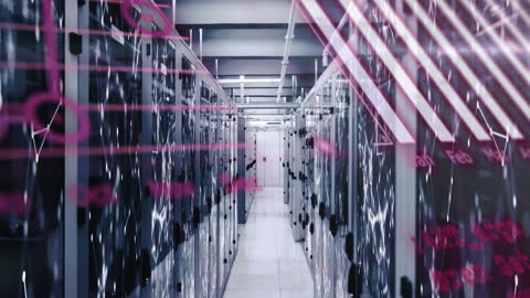 Futuristic Server Room With Digital Graph Data Visualization Overlay