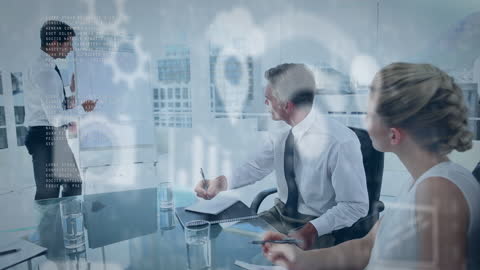 Business Team Discussing Data Analytics in Modern Office