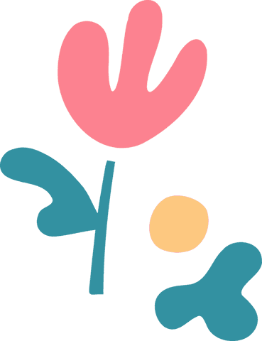 Minimalist pink and teal floral illustration on transparent background