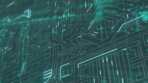 Futuristic Digital Circuit Board with Data Flow Animation