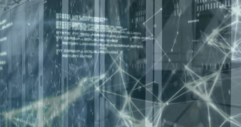 Abstract Technology Network with Code and Server Room