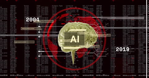 AI Brain Over World Map and Digital Data Animation