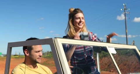 Caucasian Couple Enjoying Road Trip in Convertible - Download Free Stock Images Pikwizard.com