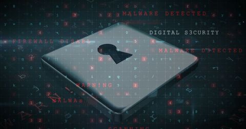 Digital security padlock over data code background