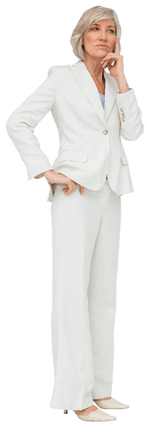 Transparent Businesswoman Contemplating in White Suit