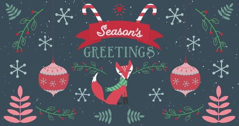Season's Greetings Card with Festive Fox and Ornaments