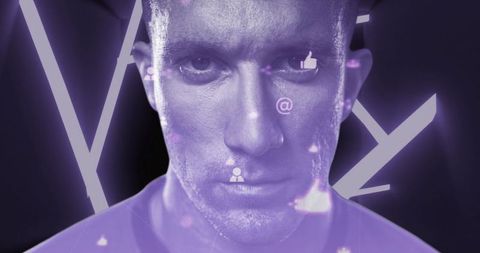 Man immersed in futuristic virtual reality experience