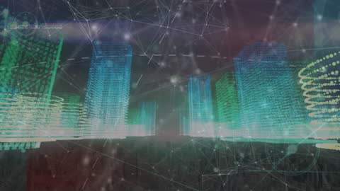 Futuristic Metaverse City with Digital Network Connections
