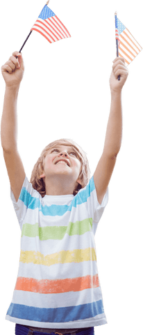 caucasian boy cheers with american flags on transparent background - Download Free Stock Videos Pikwizard.com