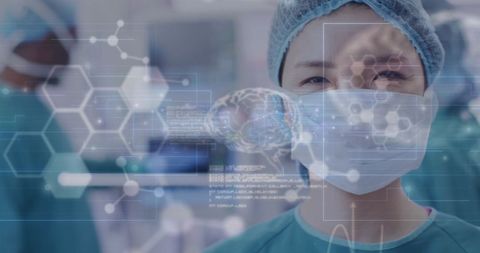 Asian Surgeon Amidst Digital Molecular Data Interface