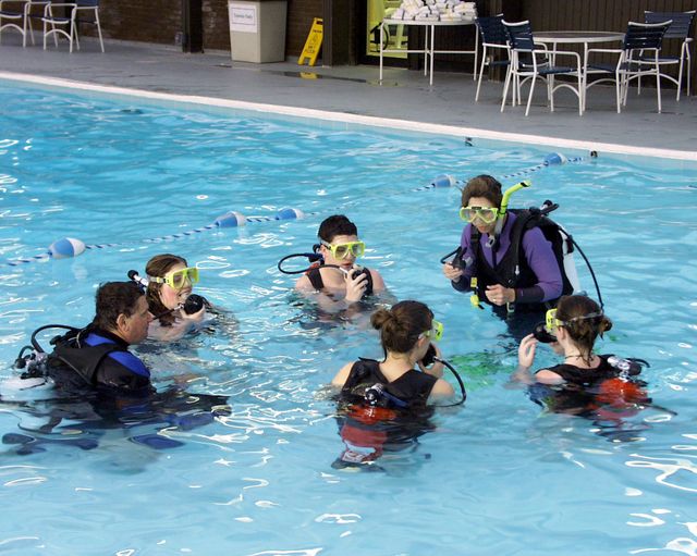 In addition to drop tower activities, students assembled a plastic pipe structure underwater in a SCUBA exercise similar to training astronauts receive at NASA Johnson Space Center. This was part of the second Dropping in a Microgravity Environment (DIME) competition held April 23-25, 2002, at NASA's Glenn Research Center. Competitors included two teams from Sycamore High School, Cincinnati, OH, and one each from Bay High School, Bay Village, OH, and COSI Academy, Columbus, OH. DIME is part of NASA's education and outreach activities. Details are on line at http://microgravity.grc.nasa.gov/DIME_2002.html.