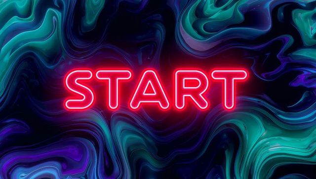 Neon Start Text Glowing Amidst Abstract Psychedelic Fluid Waves