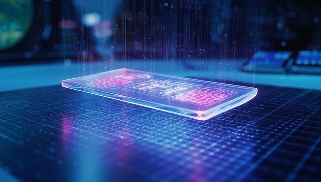 Futuristic transparent smartphone hologram lab interface