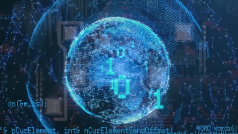 Futuristic Digital Globe with Data Visualization Effects