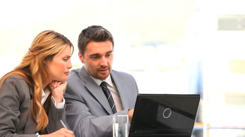 Two Business Professionals Collaborating on Project