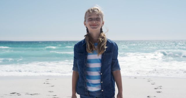 Joyful Young Girl Enjoying Sunny Beach Day - Download Free Stock Images Pikwizard.com