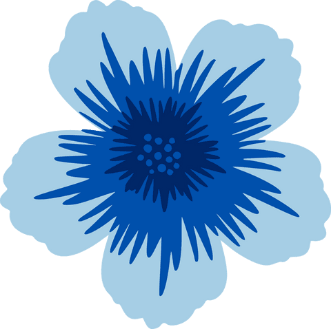 Modern flat vector blue flower illustration on transparent background
