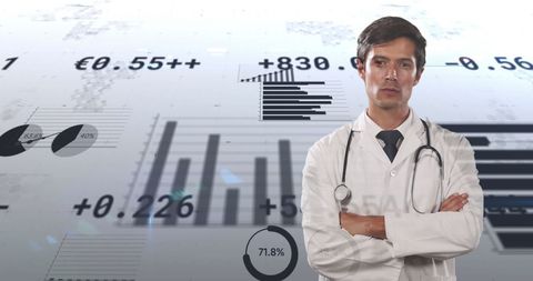 Doctor Analyzing Financial Graphs in Medical Technology Concept