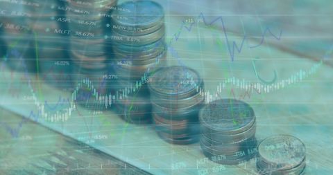 Coins and Financial Graphs Representing Global Economic Trends