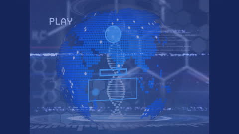 Futuristic DNA Technology Concept with Global Data Visualization
