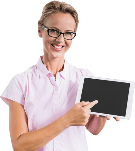 smiling woman in glasses holding tablet with transparent screen - Download Free Stock Videos Pikwizard.com