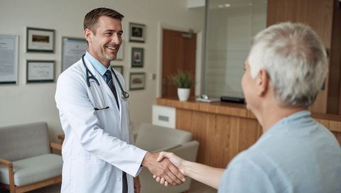Doctor Shaking Hands with Patient in Clinic Office