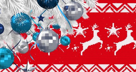 Vibrant Christmas Decoration with Baubles and Reindeer Pattern
