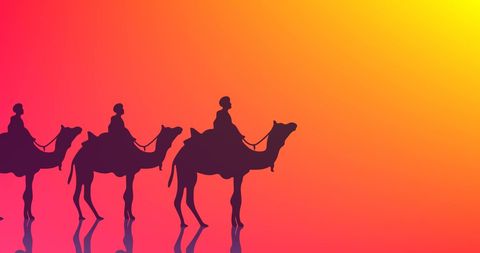 Three Wise Men on Camels against Sunset Gradient - Download Free Stock Images Pikwizard.com