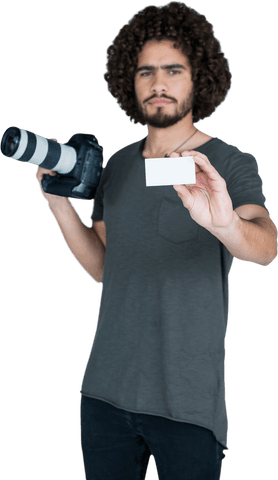 photographer holding camera and displaying blank card transparent background - Download Free Stock Videos Pikwizard.com