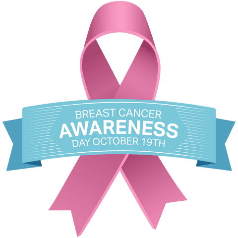 digital illustration shows pink breast cancer awareness ribbon with blue banner text emphasizing an event on october 19th. ideal for campaign promotions, health-related campaigns, fundraising events, and educational materials highlighting support for cancer patients and research initiatives.