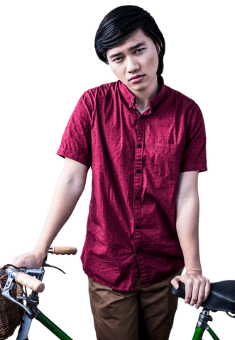 transparent asian man holding bicycle in casual attire - Download Free Stock Videos Pikwizard.com