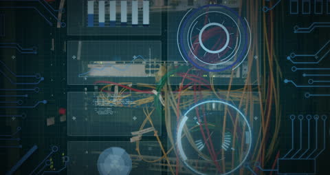 Animated Data Processing Overlay in Modern Server Room