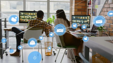 Dynamic Modern Office with Digital Connectivity in Action