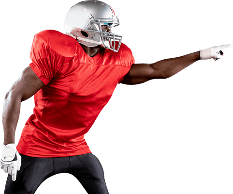 Focused african american football player in red transparent jersey