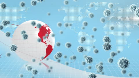 Global COVID-19 Virus Cells Over Digital Map and Globe