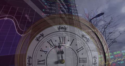 Double Exposure of Clock and Stock Market Data - Download Free Stock Images Pikwizard.com