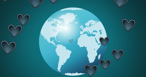 Heartfelt Globe with Heart Symbols on Green Background