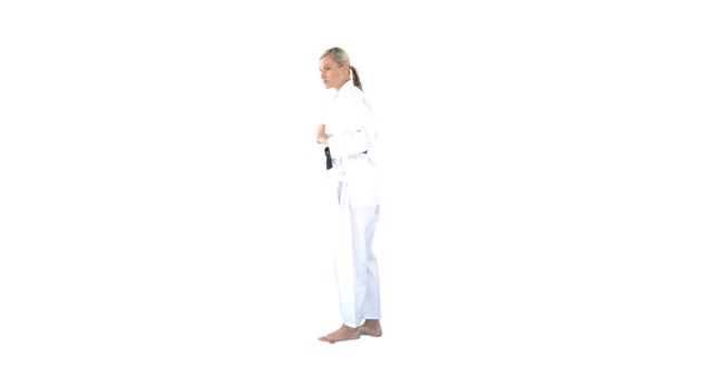 Female Martial Artist in Karate Gi Performing Karate Stance - Download Free Stock Images Pikwizard.com