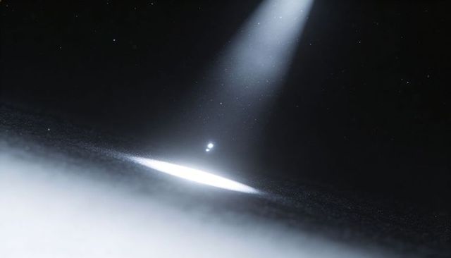 Moody spotlight illuminating textured surface with dust particles and soft haze, dramatic